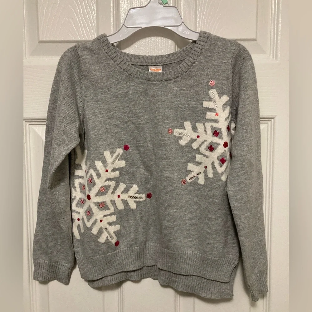 *Gymboree New Gray Knit Snowflake Print Sequin Kids Medium Sweater #G